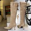 Fashion 2025 Street Style Pointed Toe Knee-High Boots Women High Heels Female Retro Belt Buckle Pleated Long Booties Zapatos De Mujer