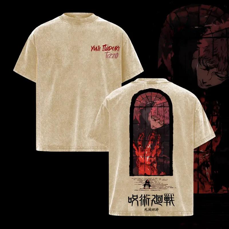 

Itadori Yuji Print Tee Anime Jujutsu Kaisen Clothing Men Women Retro Washed T-shirts Short Sleeve Tshirt Harajuku Cotton T Shirt XXL коричневий