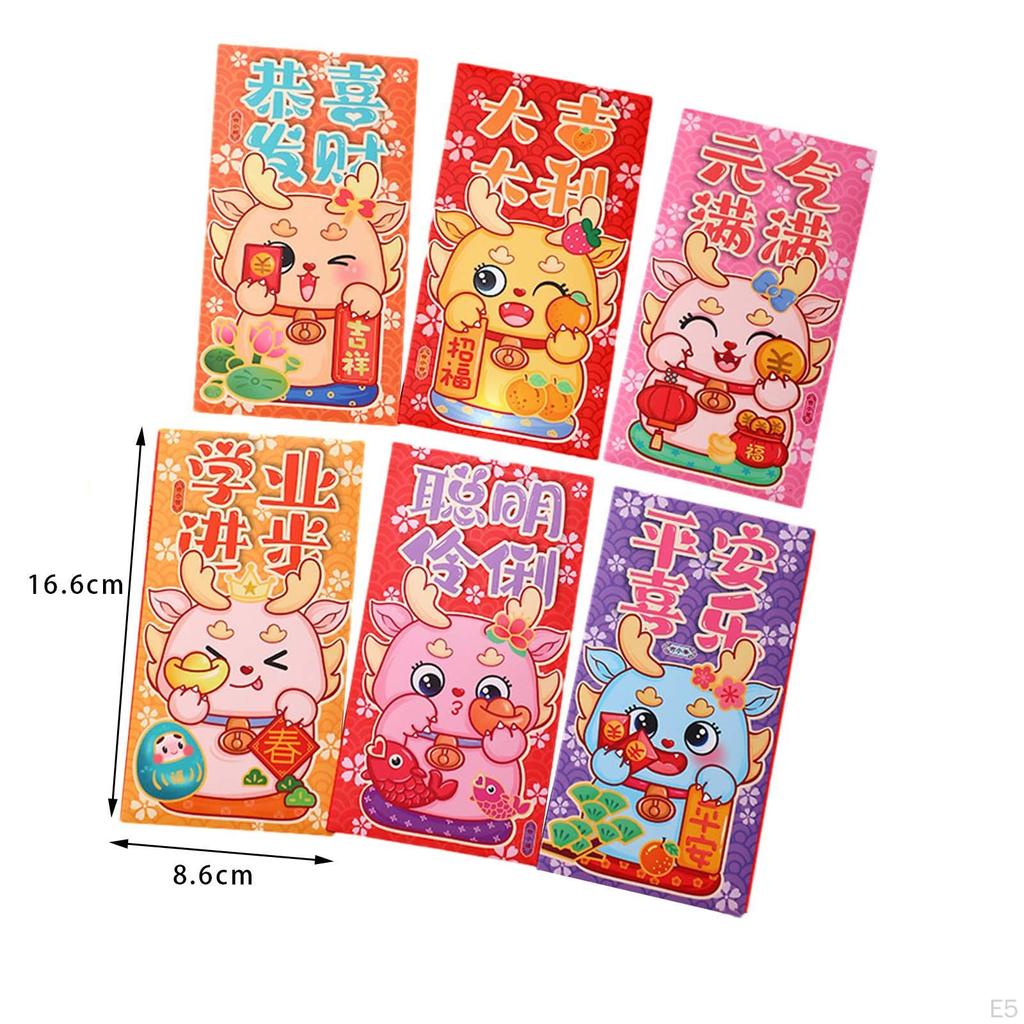 6 Stück Chinesisches Mondjahr Rote Umschläge Glücksgeld Geschenke Präsent Beste Wünsche Drache Hong Bao
