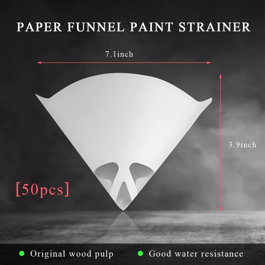 povtii 50 PCS 100 Micron Cone Paint Strainers, Cone Filters with Fine Nylon Mesh, Disposable Paint Paper Strainers for Automotive, Spray Guns,