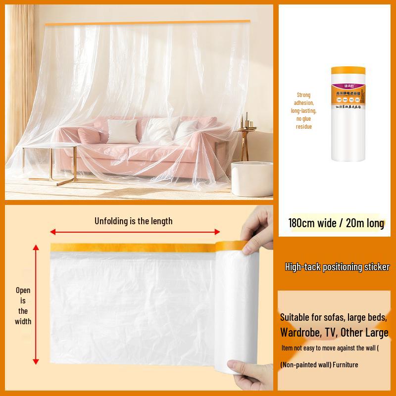 Thickened Plastic Dustproof Masking Film for Furniture Renovation and Spray Protection