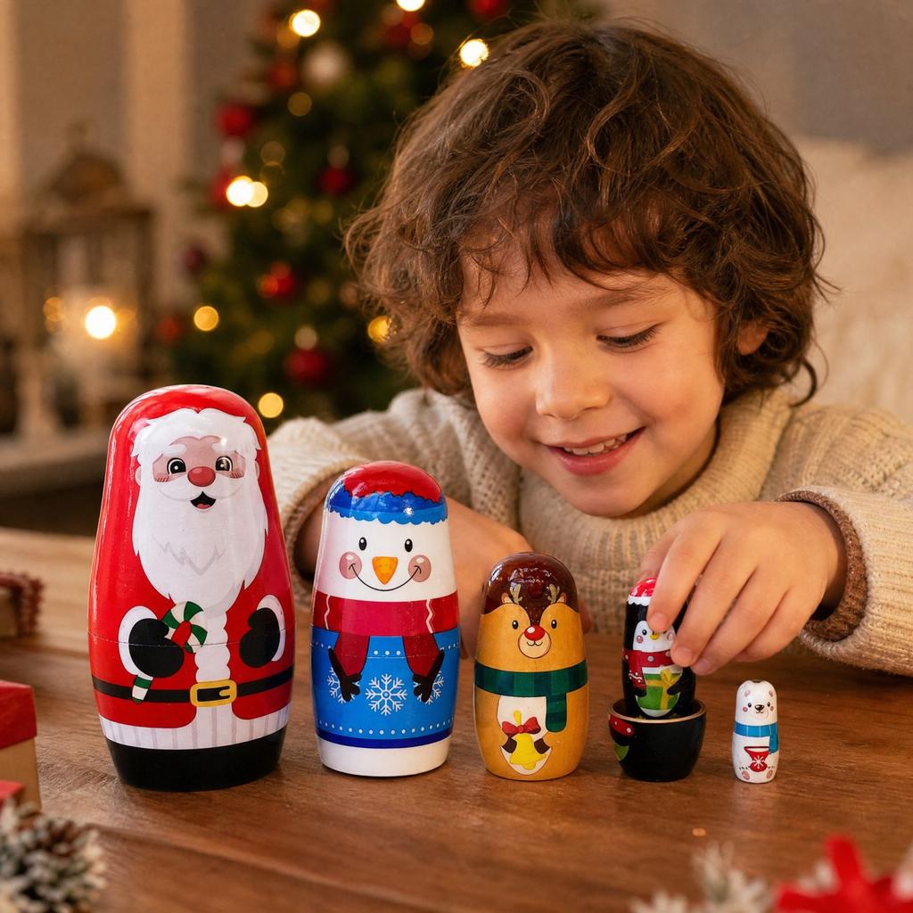 Wooden Nesting Dolls Toy for Kids, Birthday Christmas Gift