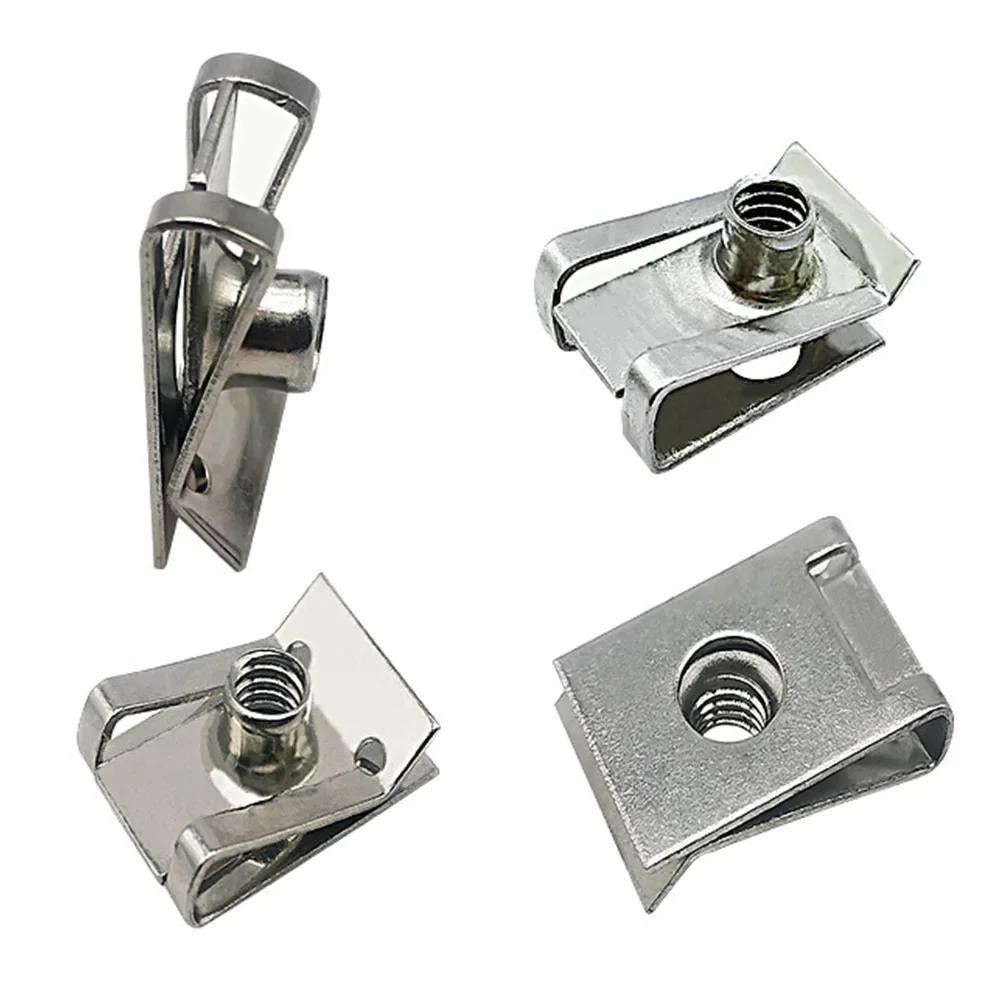 10pcs Stainless Steel U Type Clips with Thread M6 M5 M4 M8 8mm 5mm 6mm 4mm Reed Nuts for Car Motorcycle Scooter ATV Moped