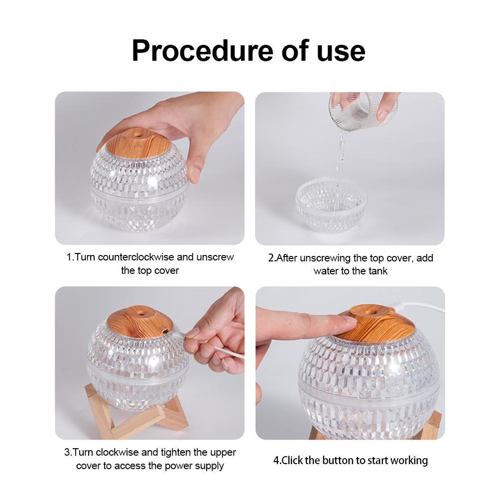 Luftfuktere for soverom RGB LED Mini Fargerikt Nattlys Krystallkule Luftfukter 6H Auto-off 450ml