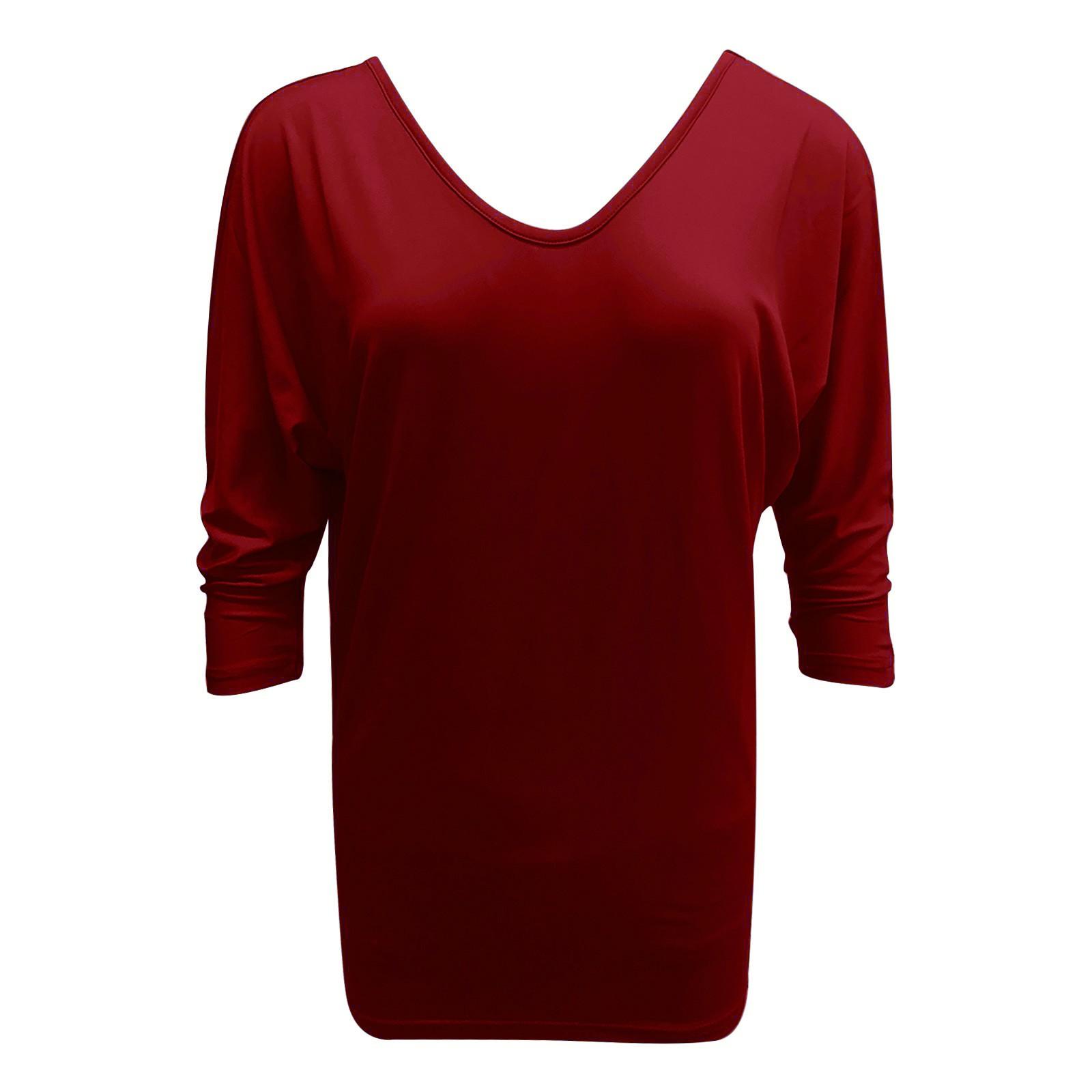 

(SU)Женская летняя повседневная сексуальная однотонная блузка с v-образным вырезом и рукавами 3/4 на пуговицах сзади