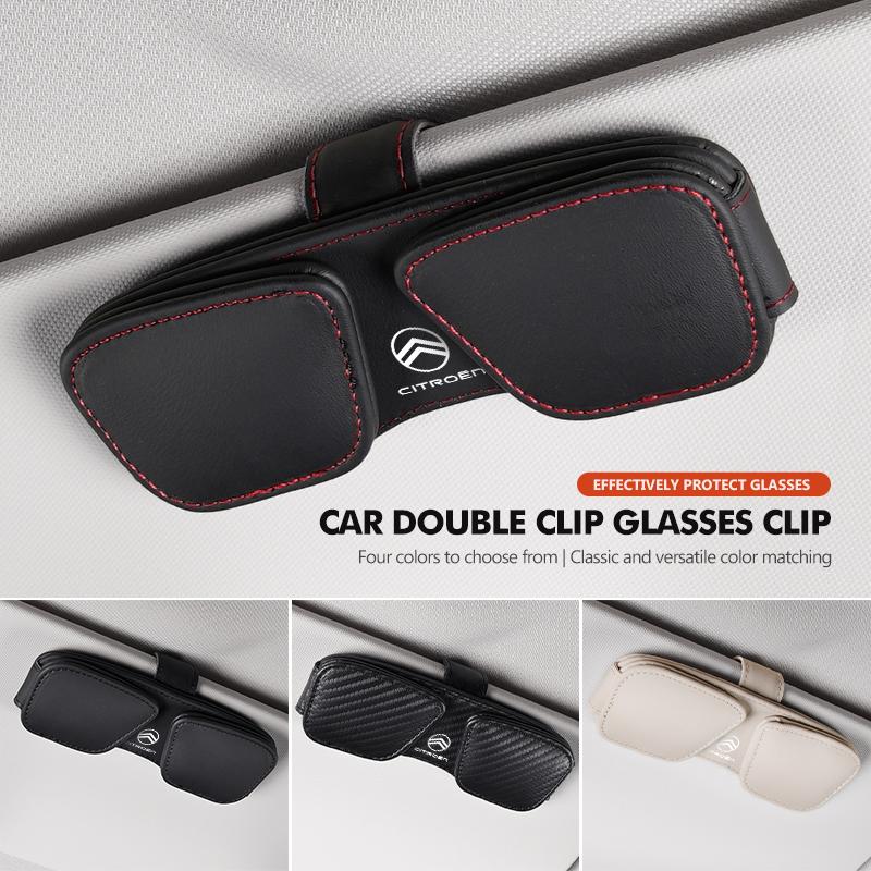 Leather Car Sun Visor Glasses Case Card Ticket Pen Buckle Clip For Citroen Grand Berlingo Jumper Celysee Xsara Picasso Aircross