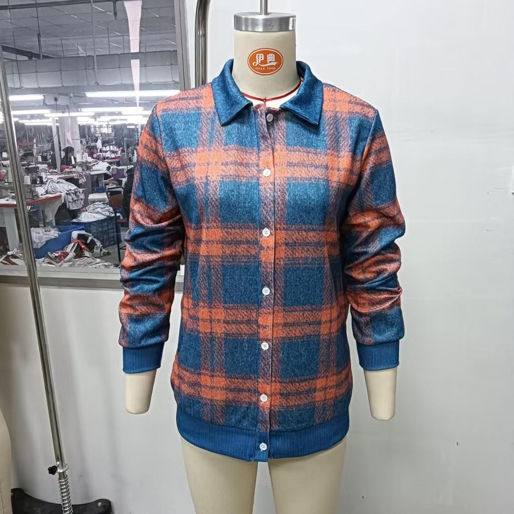 Damenhemd mit Revers und Strickjacke, Einfarbig gestrickt, 3D-Druck, Weihnachten, Herbst, Winter