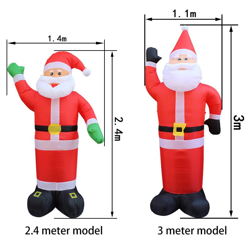 1.2-3m Outdoor Christmas Inflatable Gas Mold With Led Light Santa Claus Wave Restaurant And Mall Welcome Decoration New Year