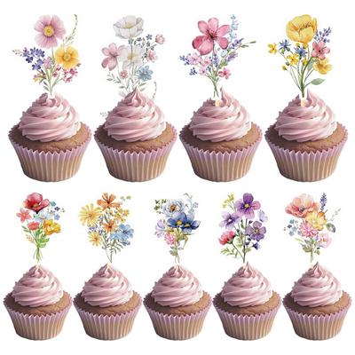 18Pcs Wildflower Cupcake Toppers Boho Floral Cake Toppers for Kids Girls Birthday Party Decoration Supplies Baby Shower Favors