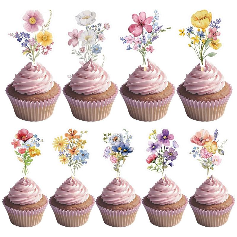 

18Pcs Wildflower Cupcake Toppers Boho Floral Cake Toppers for Kids Girls Birthday Party Decoration Supplies Baby Shower Favors