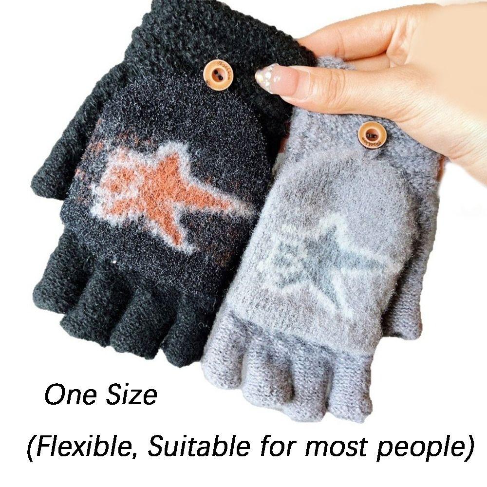 Plush Half Finger Gloves Thickened Windproof Hand Cover Flip Knitted Gloves  Fashion Accessories