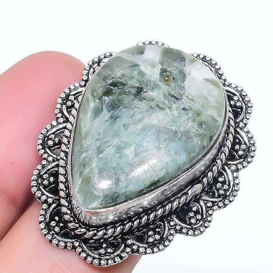 Natural Seraphinite Gemstone 925 Sterling Silver Jewelry Ring Size 6.5 AR-17050