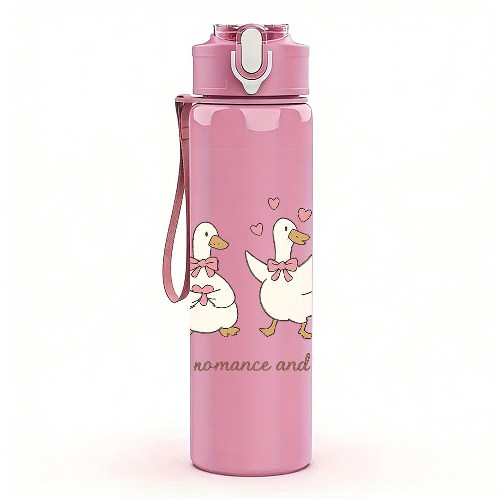 1PC Duck Family Floral Print 750ml Color Plastic Sports Water Bottle Leakproof Flip Straw Lid Suitable for Sports Office Home Use