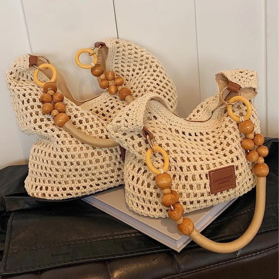 Women's Summer Fashi Hollow Knitted Handbag Ladies Casual Beach Vacati Beach Woven Bags Female Large Capacity Shoulder Bag