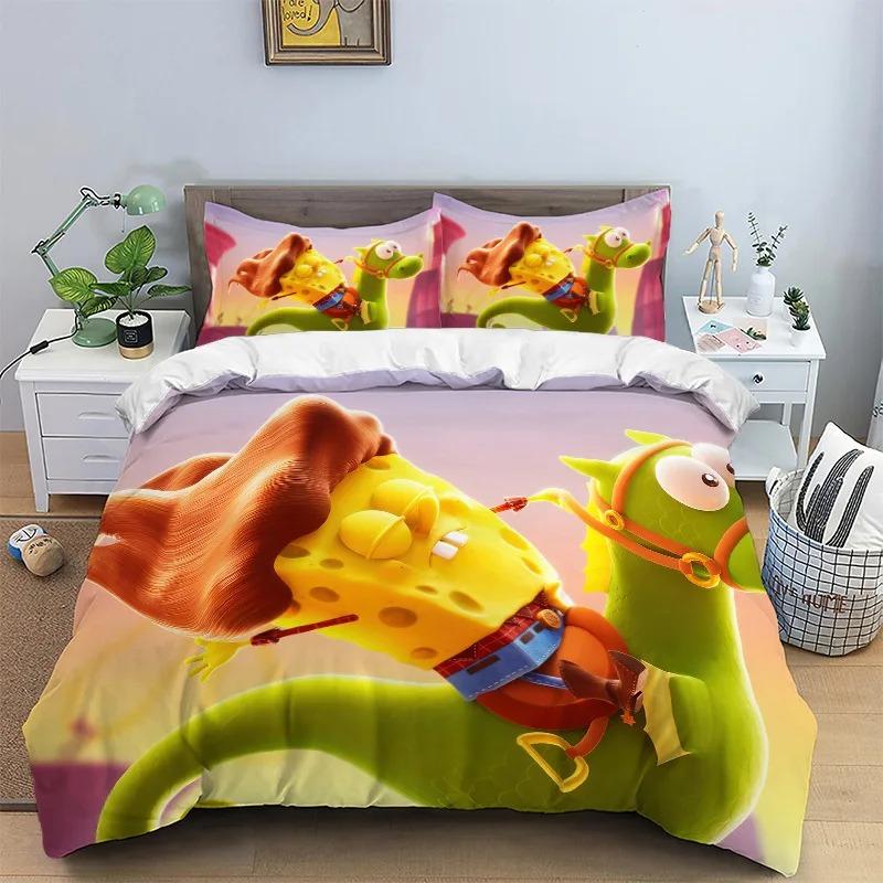 3D Printing Bedding Set S-SpongeBob 2/3pcs Duvet Cover Pillowcases Cartoon Anime Bedding for Teens Student Dormitory Bedroom Dec