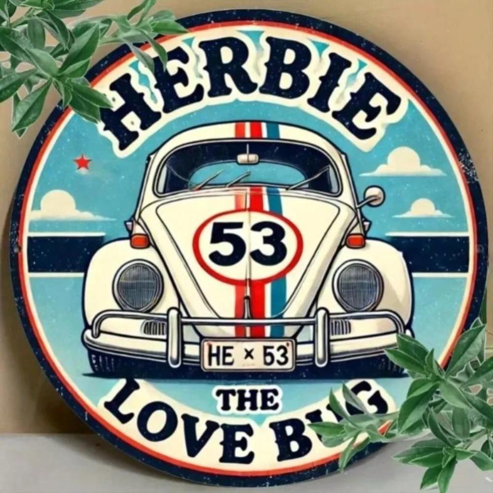 Encantador Letrero Metálico Vintage de Herbie el Escarabajo Arte de Pared Plano Retro para Decoración de Garaje Bar Cafetería