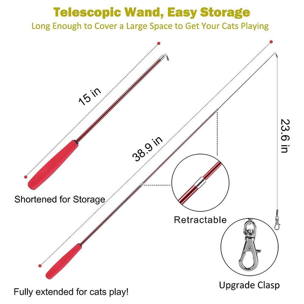 10Pcs/Set Pet Cat Toy Colorful Feather Fishing Rod Caterpillar Bell Replaceable Head Cat Teaser Wand