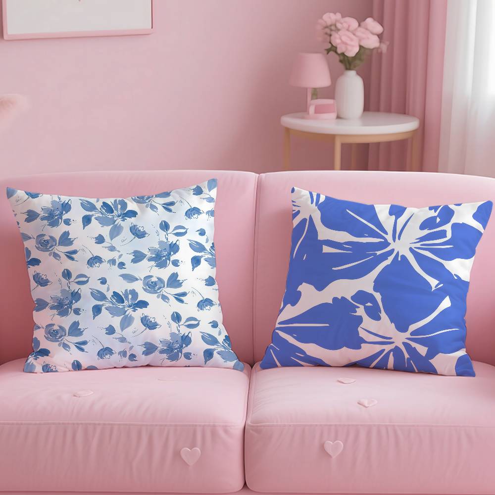 E-Elegant Blue Floral Anime Pillow Case Comfort Sofa Bed Silky Elegant Invisible Zipper Custom Decorative Cushion Cover