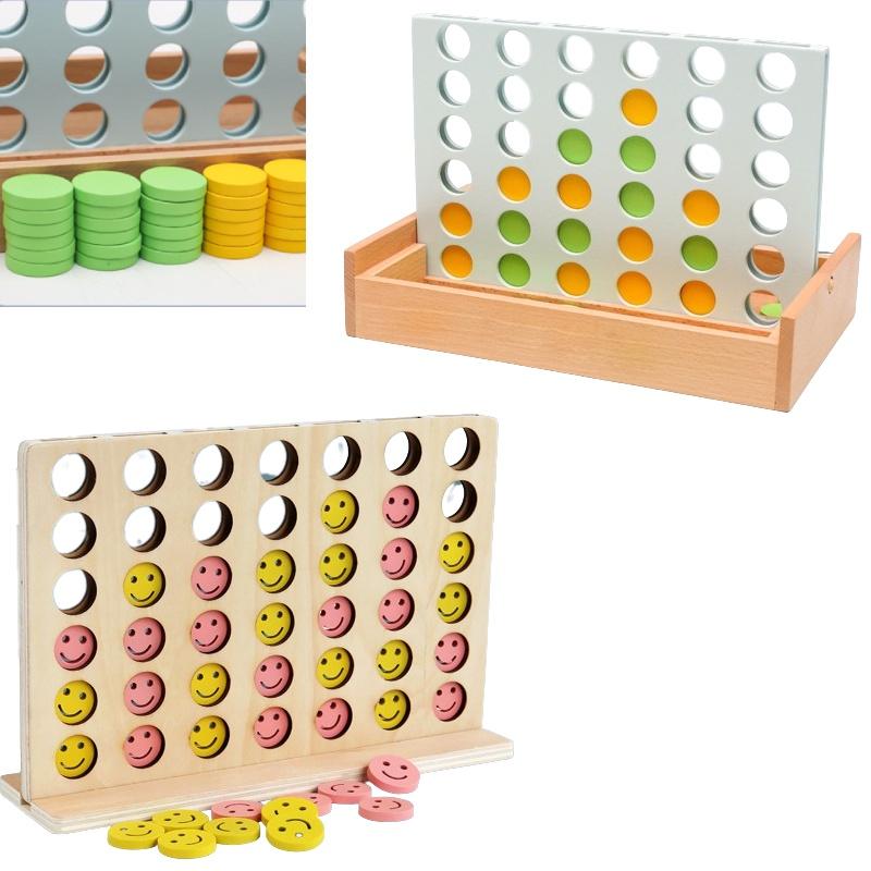 High-quality Wooden Connect Four Toy Interactive Game For Parent-child Bonding