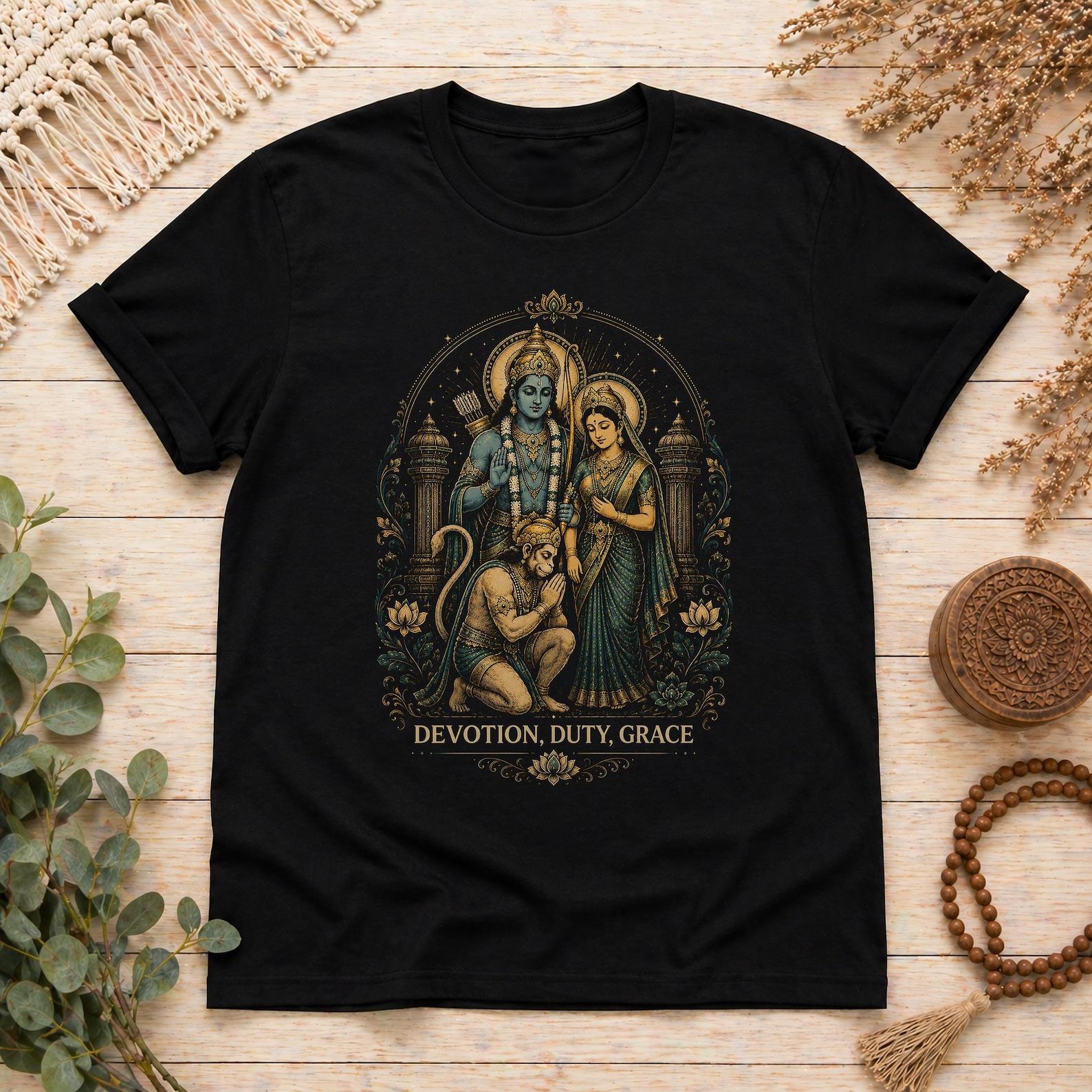 Rama Sita Hanuman Shirt: Hindu God Tee | Ramayana T Shirt | Hinduism Devotional Gift | Spiritual Yoga Tee | Dharma Shirt S