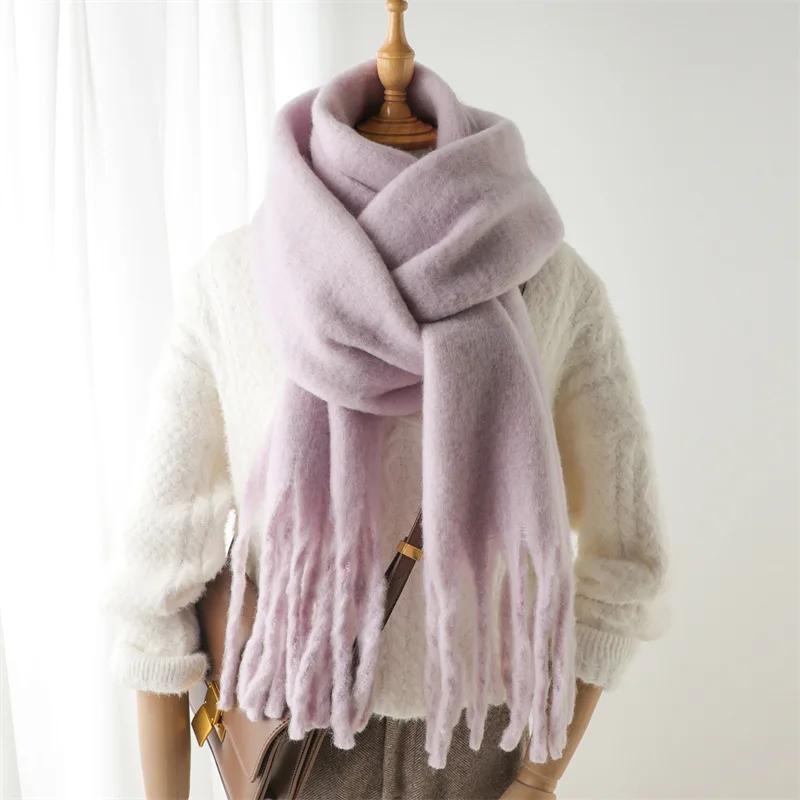 Women Solid Scarf Tassel Wrap Warm Shawl Thickening Neckerchief Fashion Soft Scarves For Europe America Autumn Winter 240cmX38cm