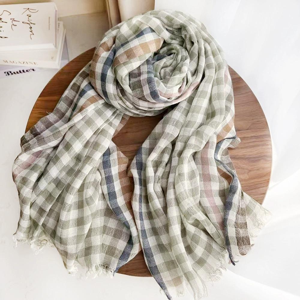 New Autumn and Winter Thin Wool Blended Scarf Long Vintage Plaid Scarf for Women 200*90cm