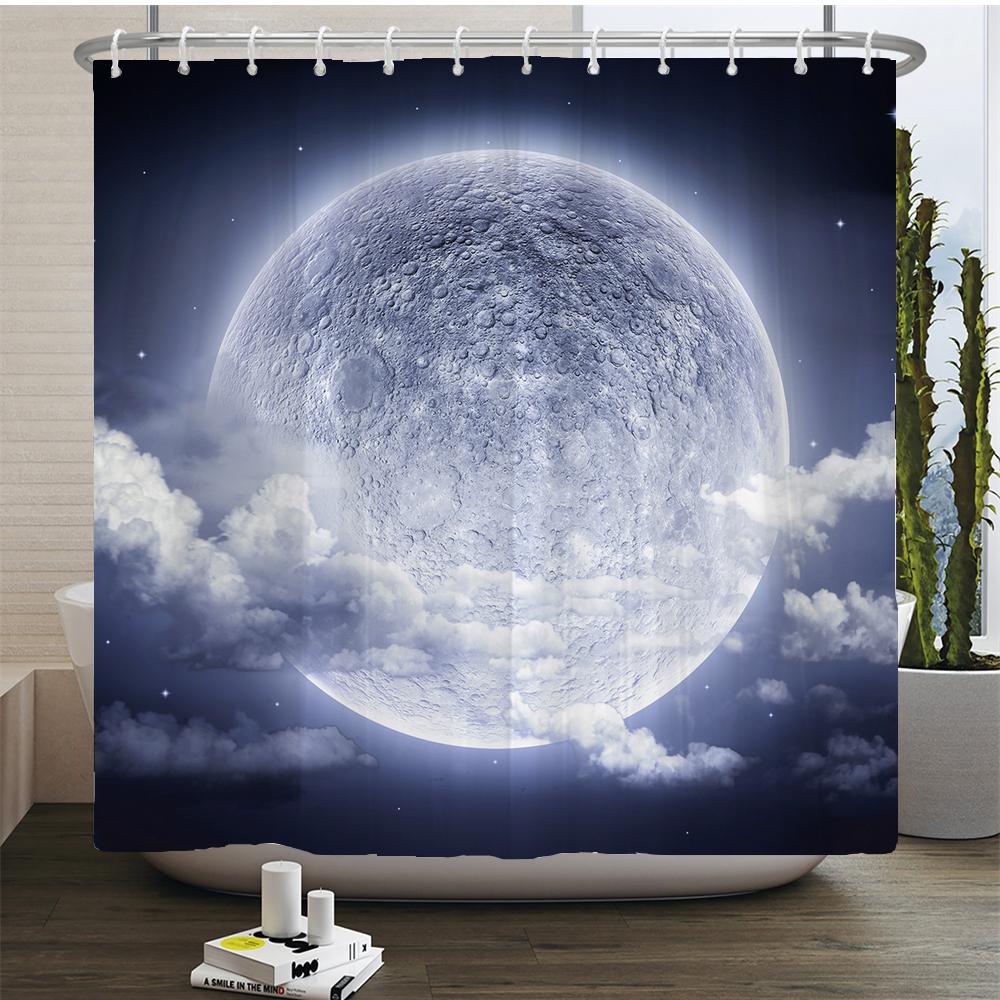 Moon Starry Sky Shower Curtain Midnight View Dreamy Mystic Bathroom Curtains Waterproof Fabric Home Decor Curtain With Hooks