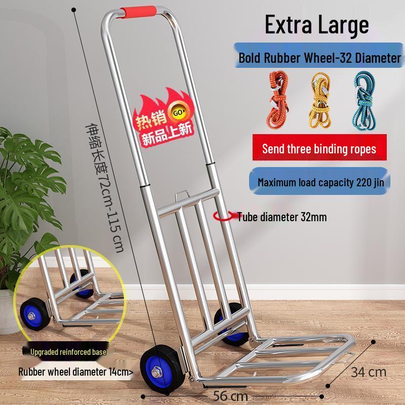 Carrito de Compras Plegable Portátil para Uso Doméstico - Carrito de Equipaje de Acero al Carbono Tirado a Mano para Comestibles