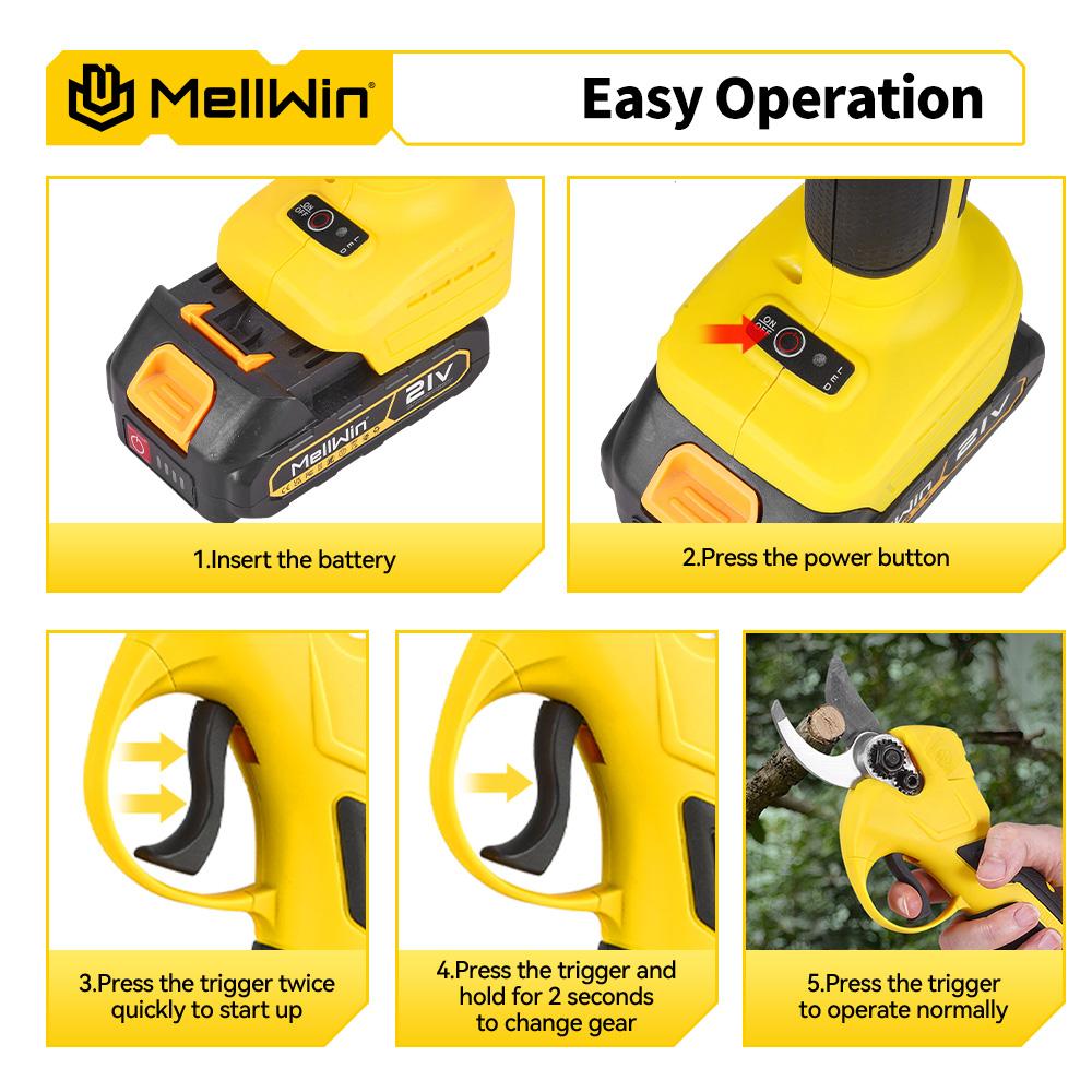 MELLWIN 30mm Brushless Electric Pruning Shears Cordless Fruit Tree Branches Cutter Garden Scissors For Makita 18V Battery Pin
