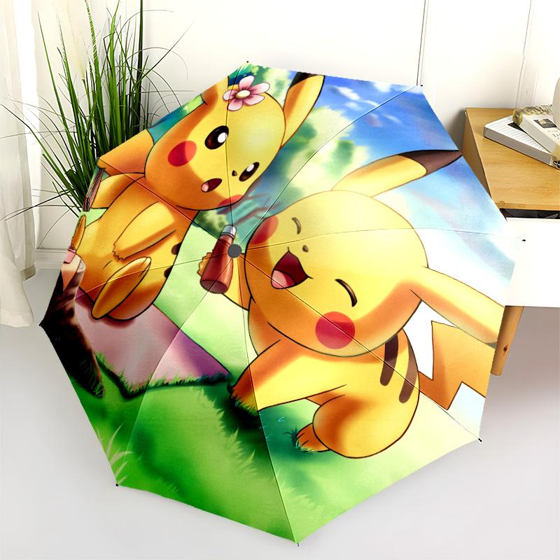Pikachu-Muster, automatischer Klappschirm, tragbares und faltbares Design, 8 Rippen, ein Weihnachts- oder Geburtstagsgeschenk.
