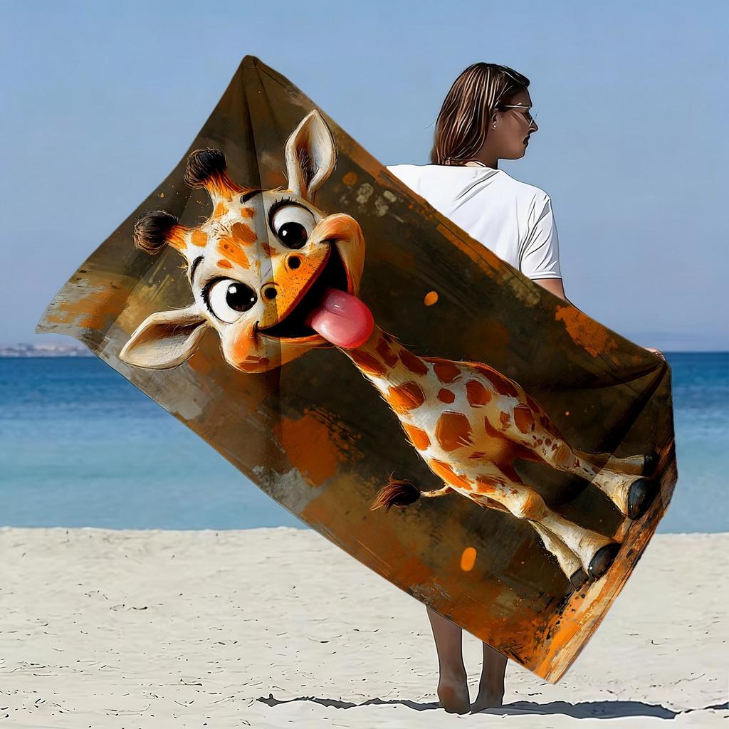 Asciugamano da Spiaggia Giraffa Cartone Animato Carino, Asciugamano da Bagno Oversize con Stampa Giraffa Sorridente Divertente, Morbido Asciugatura Rapida Coperta da Spiaggia Estiva 1 pz