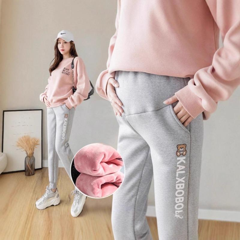 Maternity Pants Spring, Autumn and Winter Outer Wear Fleece Thickened Sports Casual Sweatpants Loose Large Size