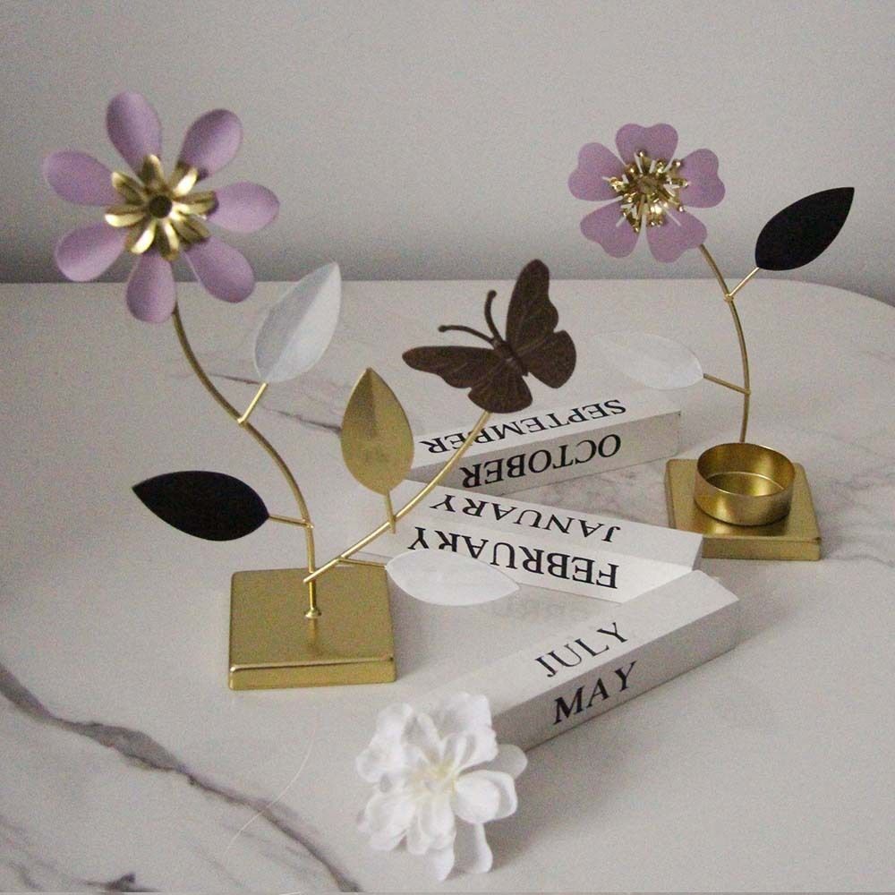 Decorative Floral Candle Holder Romantic Metal Tealight Holder Butterfly Flower Stand  Home Decor