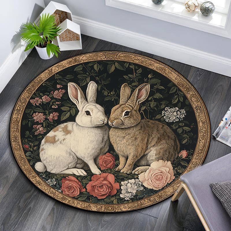 Rabbits Round Area Rug,Carpet Rug for Living Room Bedroom Sofa Playroom Decor,Non-slip Floor Mat