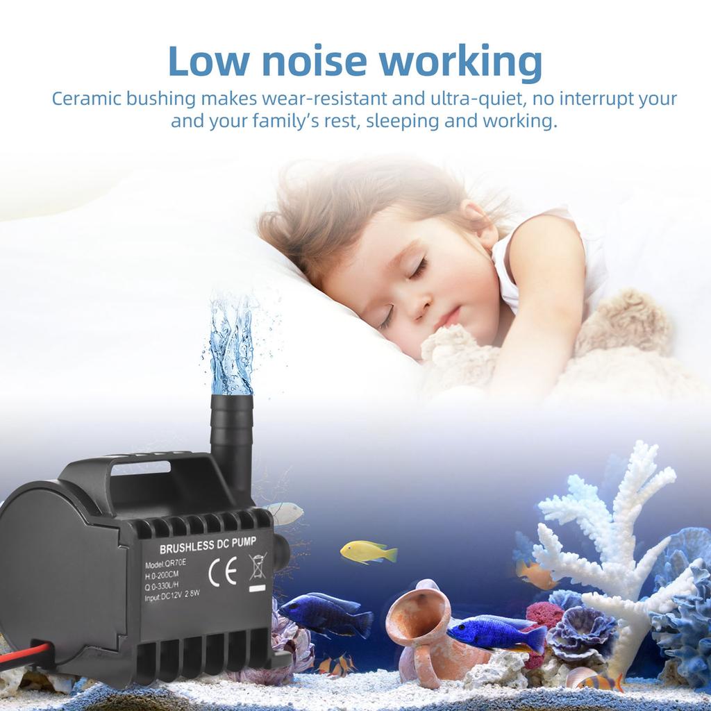 Zanurzalna pompa wodna 12V Elektryczna 500L/h Mała pompa fontannowa z maksymalną wysokością podnoszenia 4,9 stopy, 1,6 stopy przewodu i podstawą z przyssawkami,