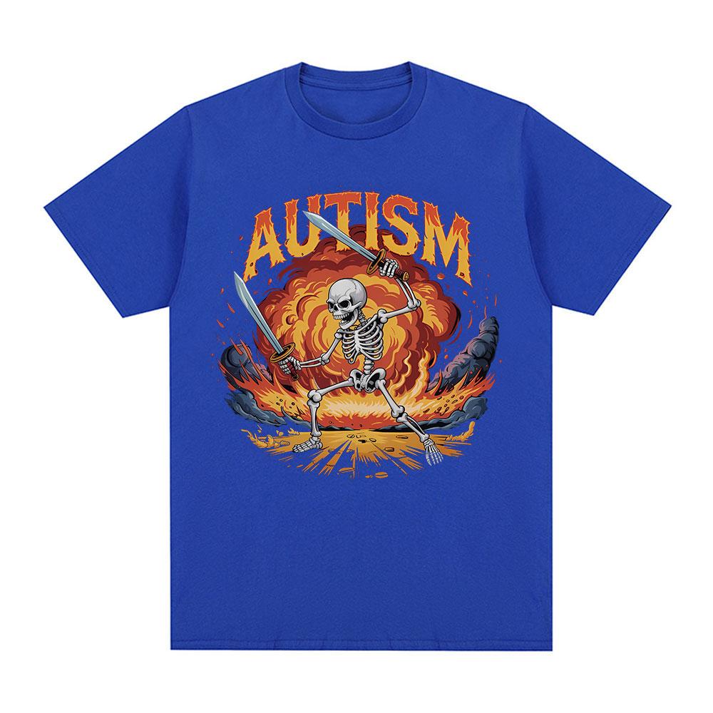 Autism Funny Skeleton Meme Tshirts Men Women Clothing Vintage Summer Short Sleeves Tshirt Cotton Casual Oversized T Shirt Tops