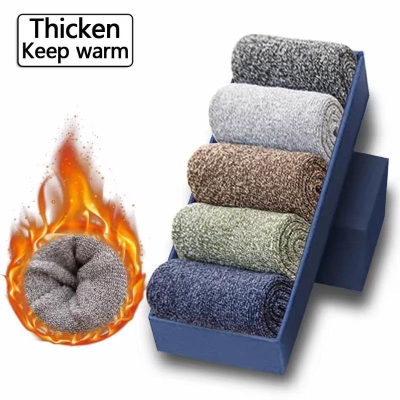 5pairs New Winter Wool Socks for Men Super Thick Warm High Quality Harajuku Fashion Snow Casual Antifreeze Cashmere Socks Male