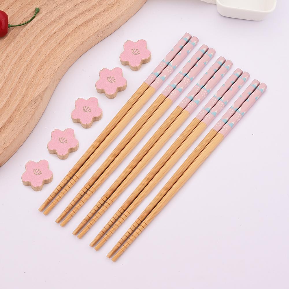 5 Pairs Bamboo Wooden Chopsticks Chinese Food Tableware Japanese Sushi Sticks Washable Dishes Kitchen Accessories Set