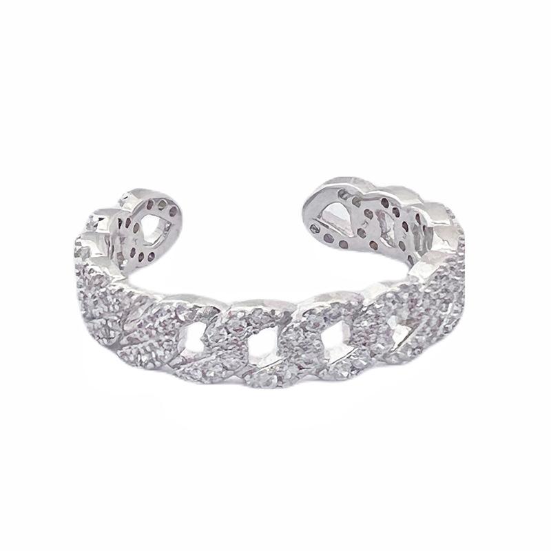 Cuban Chain Inlaid Zircon Full Diamond Open Ring Light Luxury High Sense Pair Ring Niche Design Stacked Ring