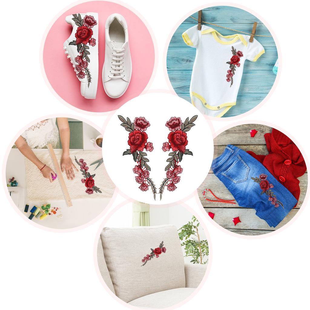 1 Pair Rose Flower Patch Embroidered Bag Applique Clothes Vintage Sew On Badges Crafts Homemade Sewing Accessories
