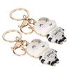 2Pcs Keychain Pendant Cartoon DiamondStudded Resin Small Cow Shape Metal Key   Decoration(White )