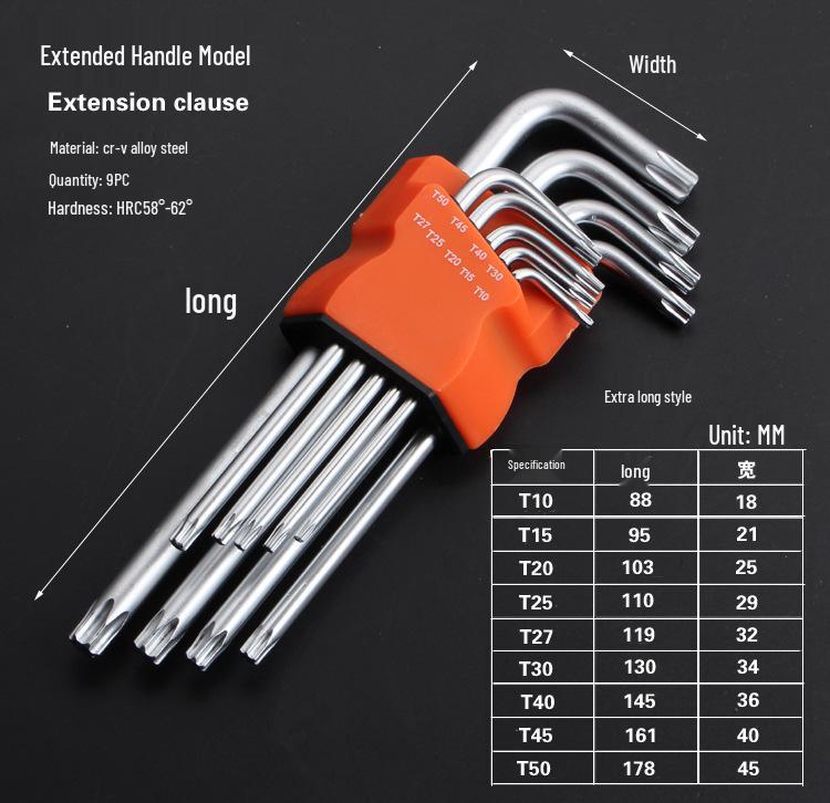 9-Piece Star Torx Wrench Set (T10-T50) with Plum Blossom Design