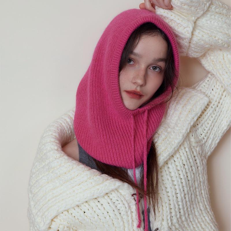 Men's and Women's Hats, Scarves, Integrated Drawstring, Balaclava Hats, Women's Winter Rabbit Fur Retro Pullover Knitted Hats