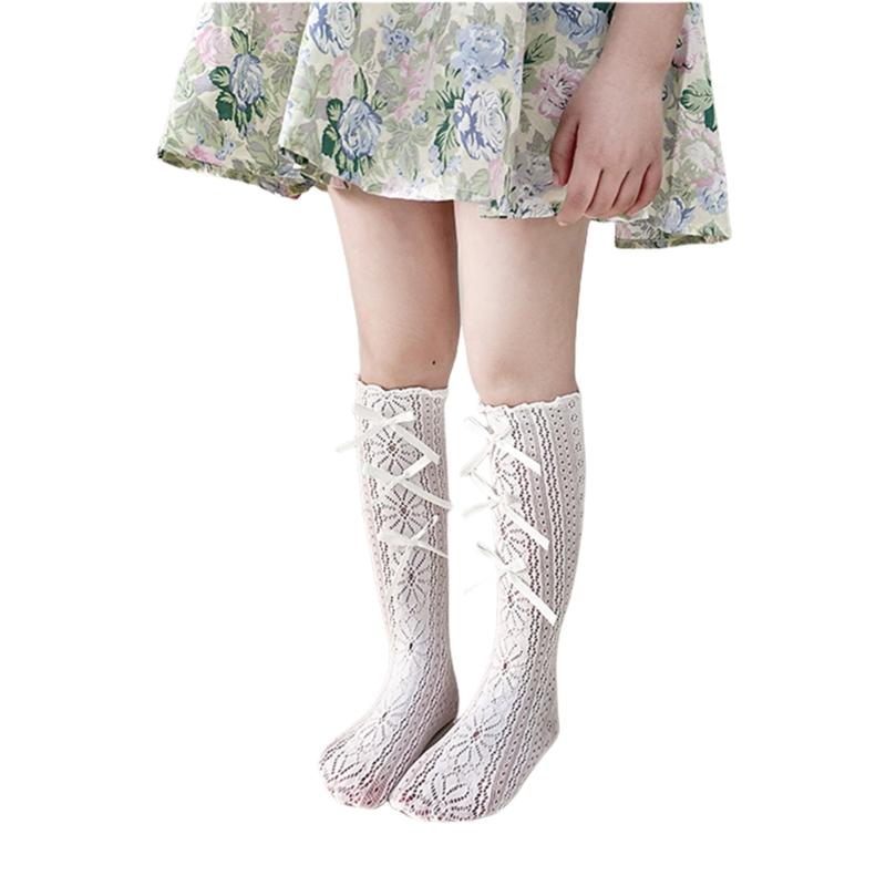 

Girls Summer Thin Lace Middle Tube Socks Comfortable Daily Wear Child Socks Long Tube Stackable Socks белый