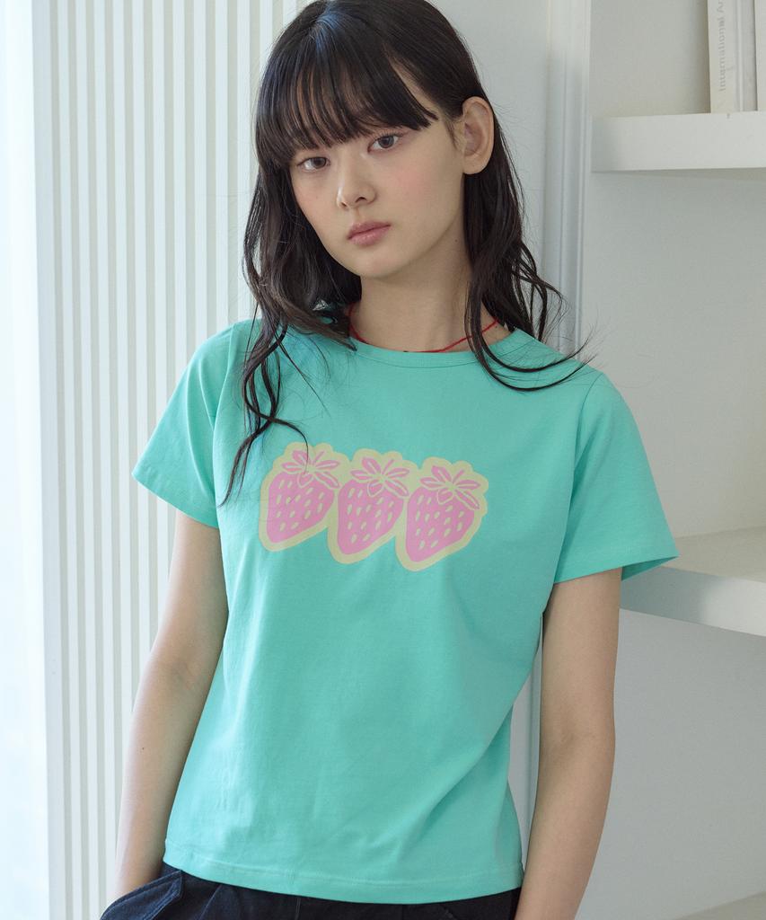 CPGN STUDIO Pop Strawberry Crop Short Sleeve Tee Mint