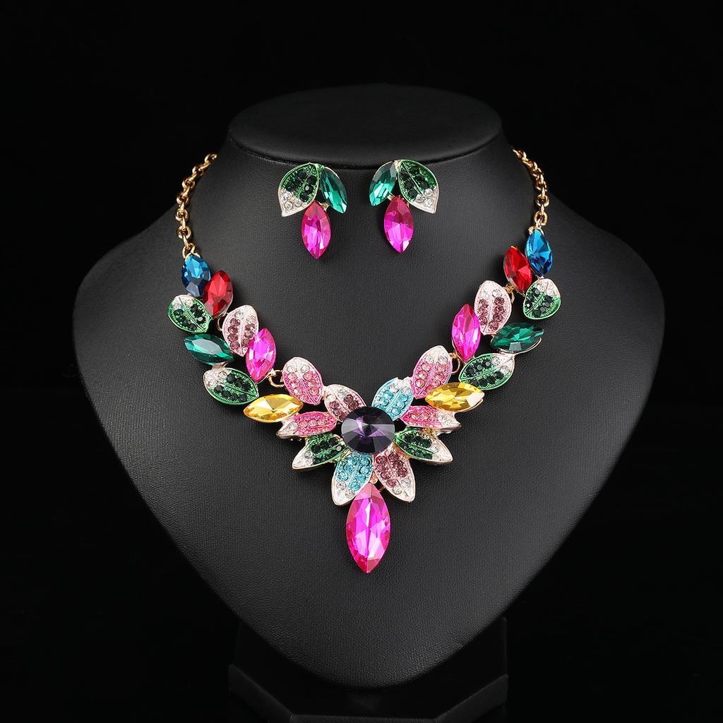 Women Flower Necklace Earring Jewelry Sets Wedding Bridal Accessories