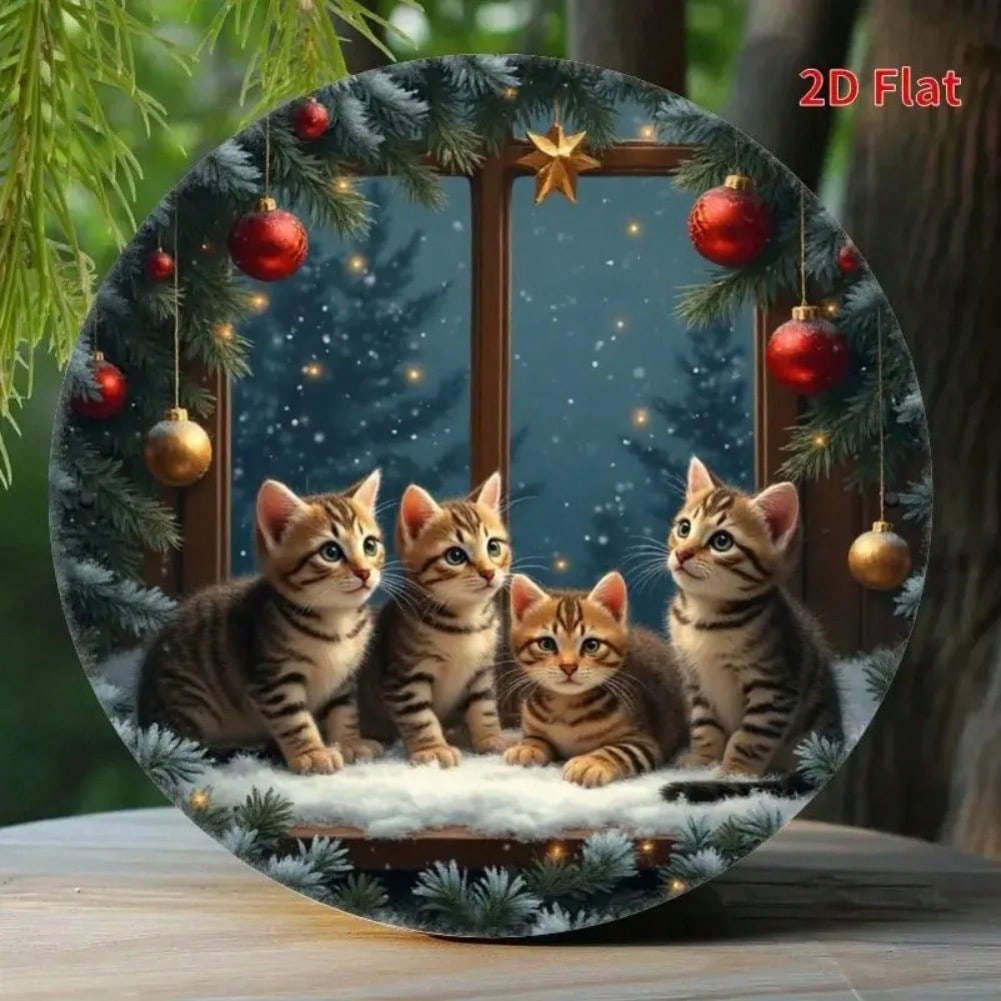 Cat Themed Christmas Metal Wall Art Vibrant Festive Home Decor Living Room 20x20 разноцветный
