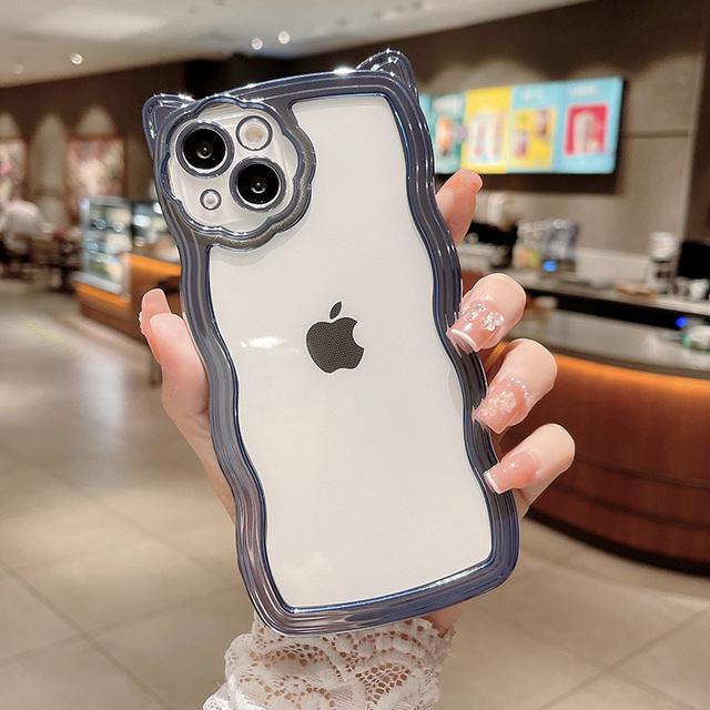 

Покрытие милый 3d кошачьи уши волна прозрачный чехол для телефона для Iphone 13 11 12 Pro Max Xs Max Xr X прозрачный противоударный мягкий чехол For iPhone 13