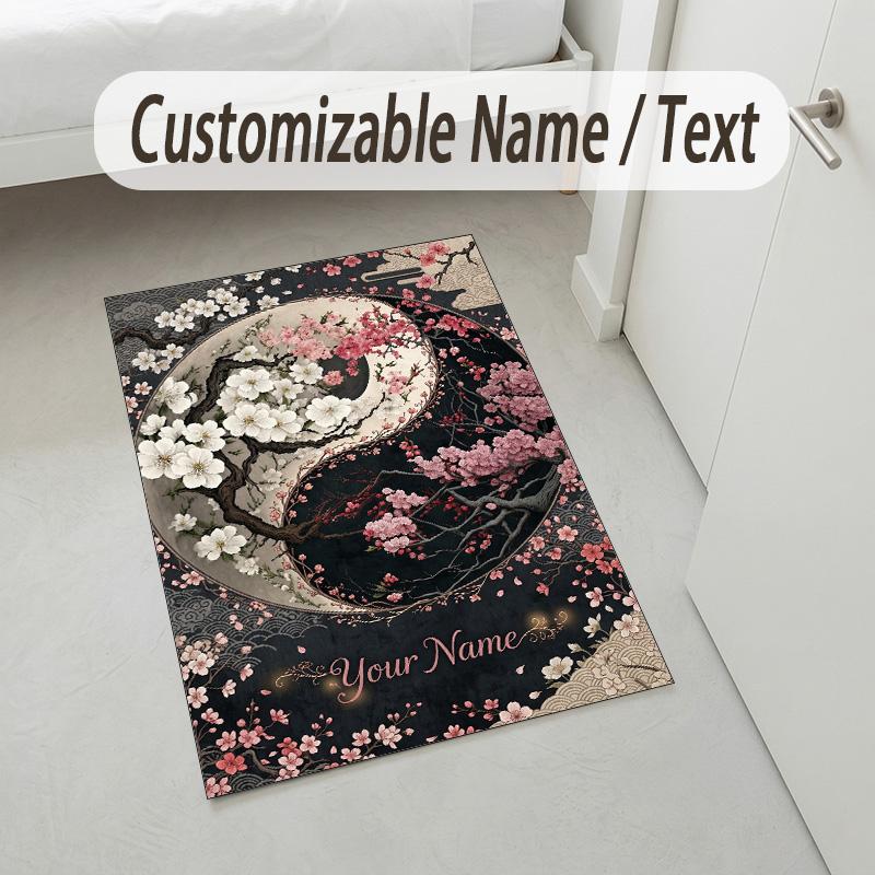Yellow Daisies Theme Soft Crystal Velvet Rug Custom Name & Text Print Non Slip Floor Rug for Bedroom Living Room