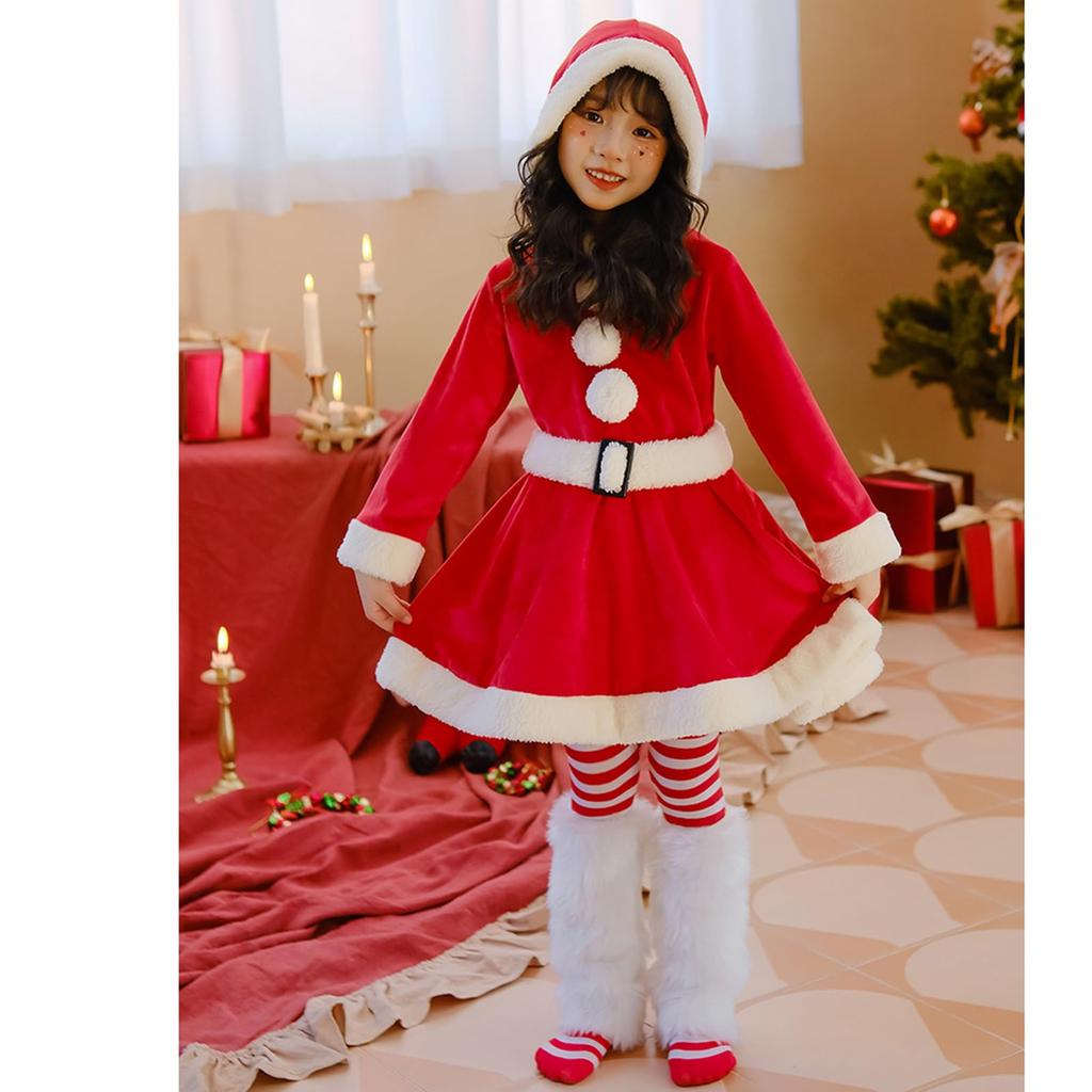 Santa Cosplay for Cute Christmas Santa Claus Costume with Fluffy Santa Claus Cosplay Costume for School and Performances [easylivegogo] Kids, Girls,